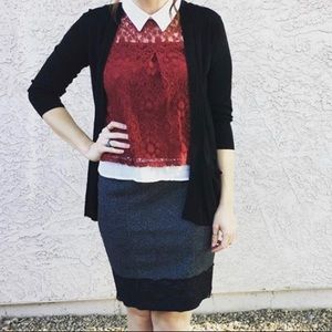 Vintage Black & Gray Pencil Skirt with Lace
